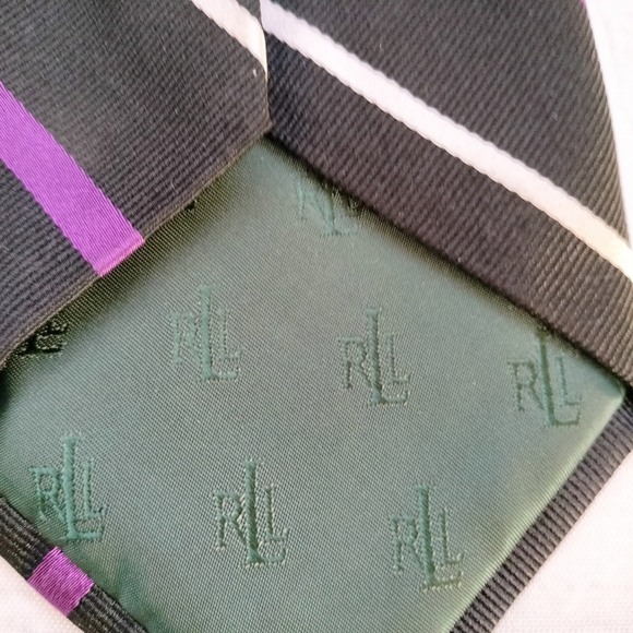 Lauren Ralph Lauren Silk Repp Tie Striped Multicolor Purple/Black/White Silk - Picture 5 of 10